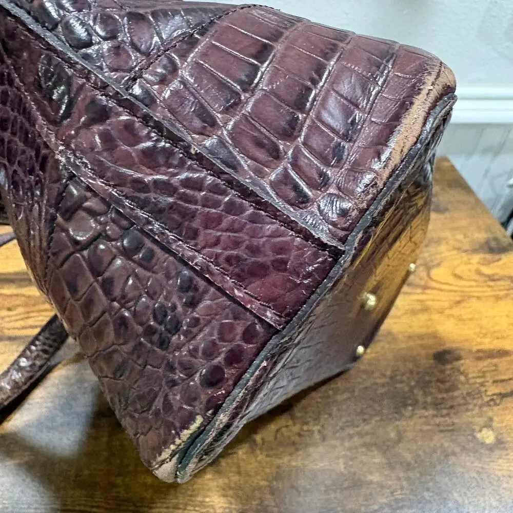Brahmin Satchel Pecan Brown Croc Embossed Melbourne Leather Shoulder Bag READ